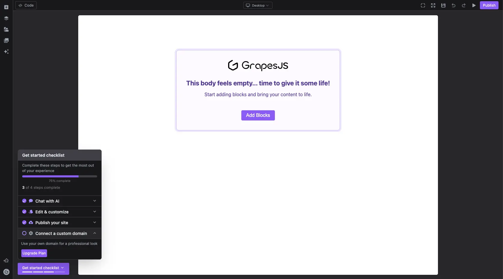 Cover Image for Grapes Studio Feature Additions: Faster AI, Guided Launches, and Seamless Domains